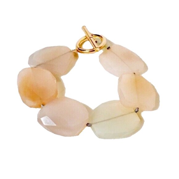 14k Gold Large Chalcedony Chunky Stone Bracelet